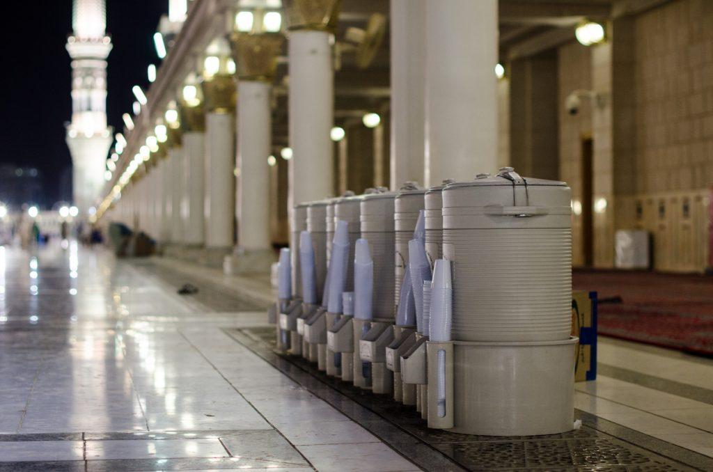 Drinking-water coolers provided for pilgrims.